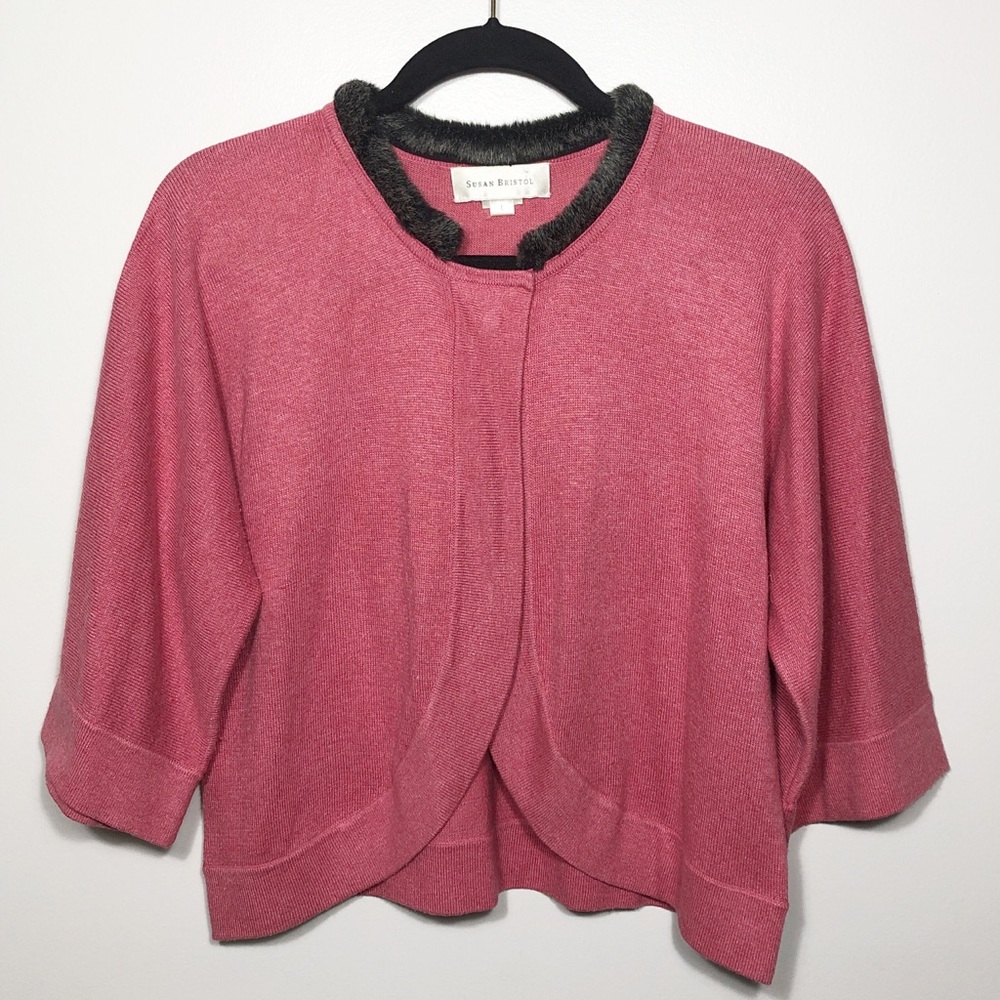Susan Bristol Silk Blend Cranberry Bolero Shrug Size L